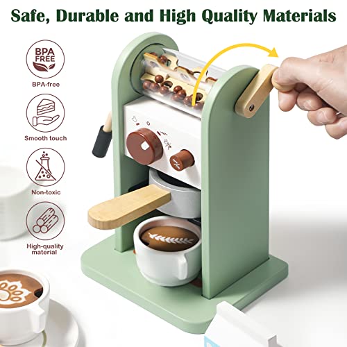 GAGAKU Holz-Kaffeemaschinen-Spielset mit Mühle, hölzernes Küchen-Kaffeemaschinen-Spielzeug-Set, Rollenspiel mit Zubehör, Geschenke für Kleinkinder, Mädchen und Jungen