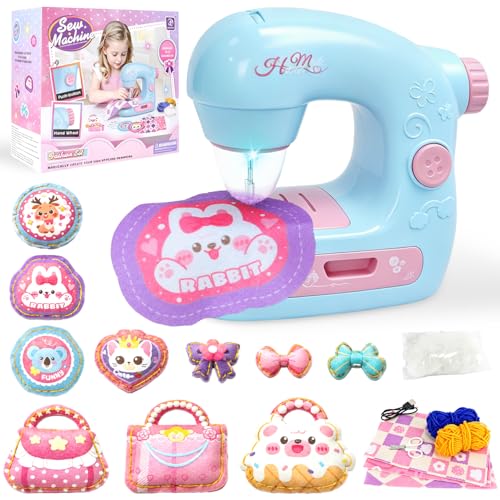 FOTSHARER Portable Sewing Machine Toy with Cloths Cotton Thread Mini Kids Sewing Kit Sewing Kits Arts & Educational Crafts for Girls Toys Kids Tool Set Toy for Beginners DIY Lovers
