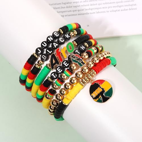 NVENF African Bracelets for Women Juneteenth Bracelets Stackable African Vinyl Disc Bead Stretch Bracelet Bohemia Layered Black Women Bracelet The Black History Month Bracelets Accessory (Africa 1) by NVENF - Used condition - Image 5