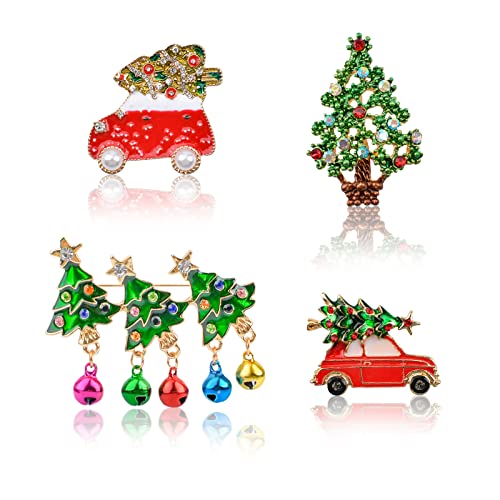 CRAFFANCY Juego de broches de Navidad, 4 broches temáticos de Navidad, pines de solapa de cristal para bolsos, ropa, sombrero, decoración Cover