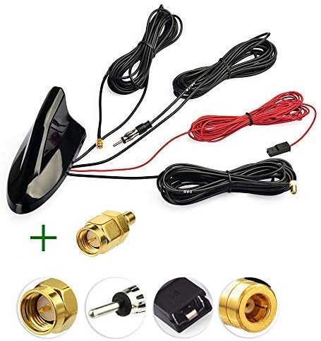 Bingfu DAB/DAB+ Car Aerial Vehicle Radio AM/FM Aerial Fakra GPS Roof Top Shark Fin Antenna with SMA Adapter SMB Adapter 500cm 16.4ft Extension Cable