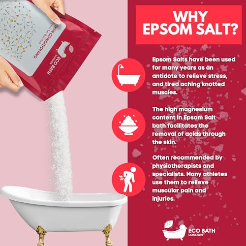 Image of Eco Bath London Skin Conditioning Epsom Salt Bath Soak - Pouch 2.2 lb (1 kg), Made in UK, Natural Magnesium Bath Salt with Neroli and Lavender for Soft Glowing Skin, Spa Gift for Relaxation