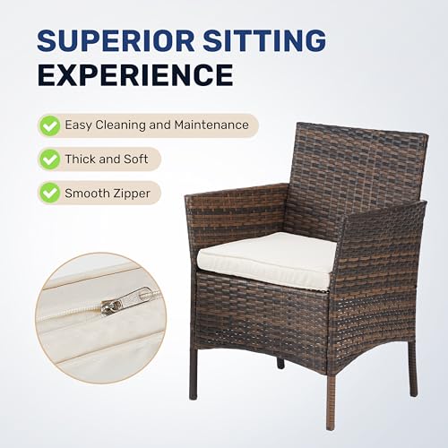 YSSOA Patio Furniture Set 4 Pieces Outdoor Rattan Wicker Chairs with Soft Cushion and Glass Coffee Table, Waterproof Conversation Bistro Loveseat for Garden Lawn Yard, Porch Poolside, Brown - Image 6