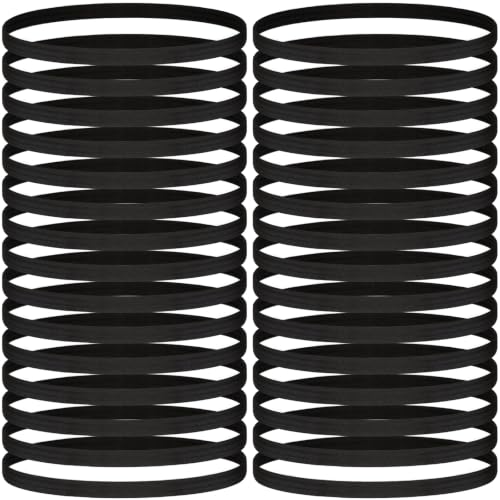 Image of 30 Pcs Thin Hair Elastic Headbands for Women Men, Black | Anti-Slip Stretchable Hair Bands, Running Yoga Workout, Non-Slip Grip, No Crease,Sports Hairband, 30 Pack