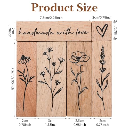 LXUEJIE 6 Stück Holzstempelset, Vintage Stempel Blumen Set Pflanze Mustern Stempelset Wood Stamp motivstempel Blumen ideal zum Verzieren von Scrapbooks Freundschaftsbüchern Tagebücher Crafts