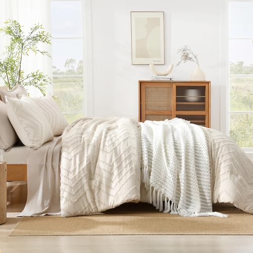 Litanika C TUFTED BEIGE K King Size Comforter Set Beige, 3 Pieces Lightweight Tufted Bedding Comforter Set Cream, All Season Down Alternative Comforter Fluffy Bed Set Gift Choice thumb #4