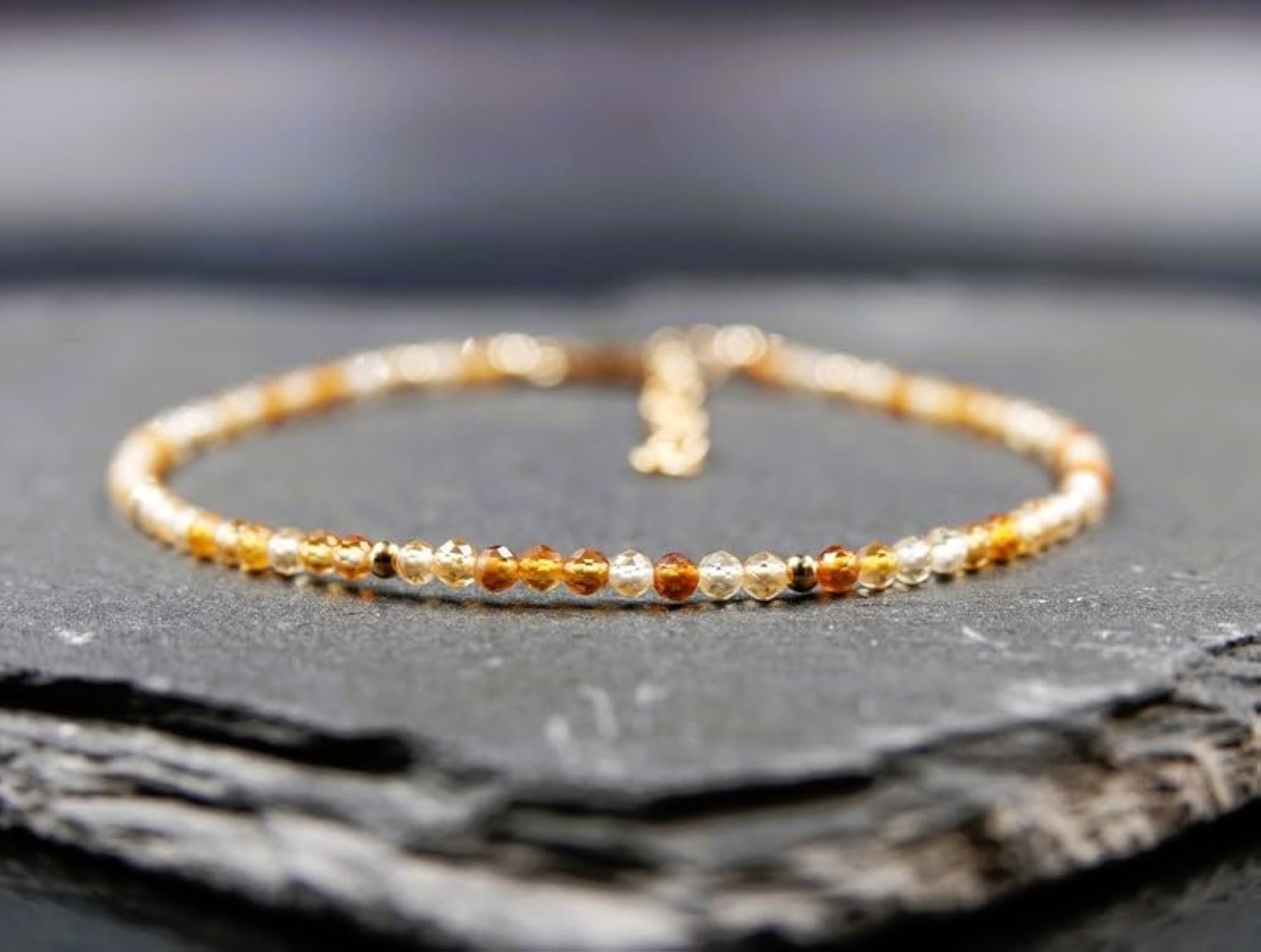 Citrine Round Beaded Bracelet with Gold Lock