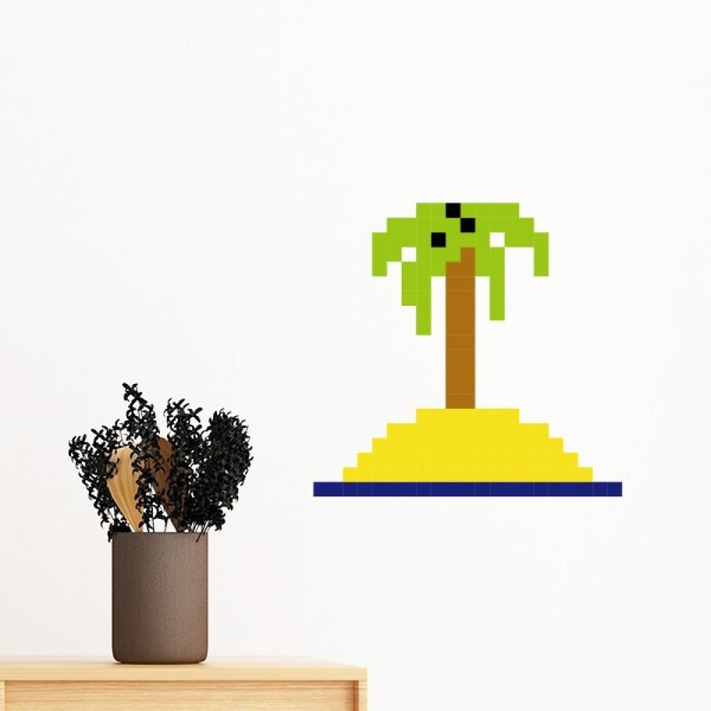 Sticker mural pixel art cocotier d'été déco murale 35cm