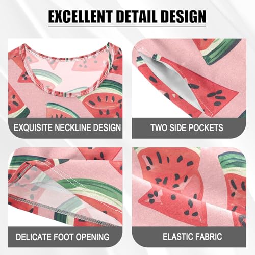 ALAZA Cartoon Watermelon Slices Pajamas Set Short Sleeve Cotton Sleepwear Summer Pjs 2 Piece 5-14Y4