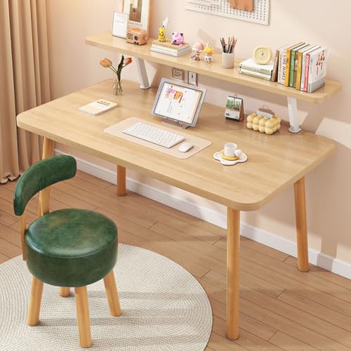 TY&WJ 棚付きの無垢材コンピュータデスク、モダンな書き物・ゲーミングデスク、安定した学習デスク、シンプルな作業・勉強用デスク、寝室やオフィス向け,A,120x60x75cm(47x24x30")