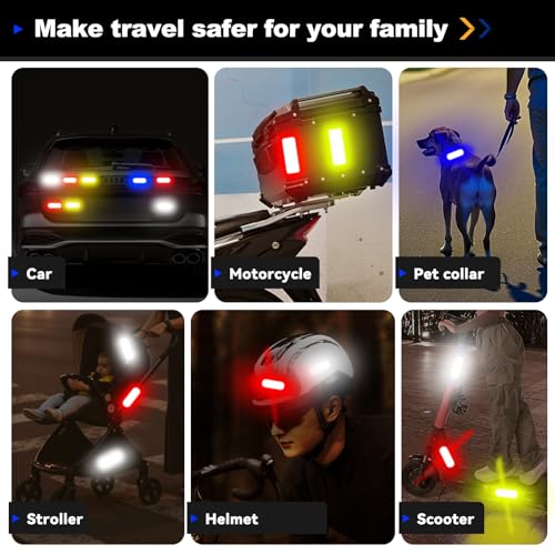 Image of PHIXBEAR 20 Pcs Super Reflection Reflective Stickers, Safety Reflective Tape for Car Bike Mailbox Helmet, White Yellow-Green Red Blue Reflective Tape Outdoor Waterproof 3.15 inch X 1.18 inch