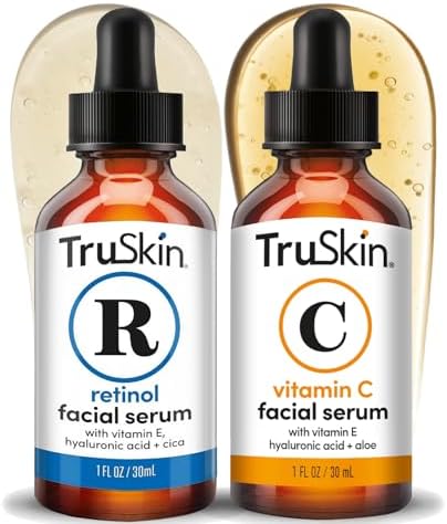 Face Serum Duo - Vitamin C Serum & Retinol Serum for Face - AM & PM Anti Aging Skincare Routine - Brightening & Smoothing Facial Serums, 1 fl oz Each