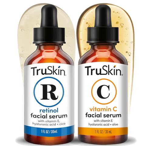 TruSkin Face Serum Duo – Vitamin C Serum & Retinol Serum for Face – AM & PM Anti Aging Skincare Routine – Brightening & Smoothing Facial Serums, 1 fl oz Each