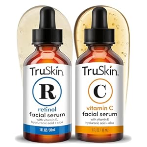 TruSkin Face Serum Duo – Vitamin C Serum & Retinol Serum for Face – AM & PM Anti Aging Skincare Routine – Brightening & Smoothing Facial Serums, 1 fl oz Each