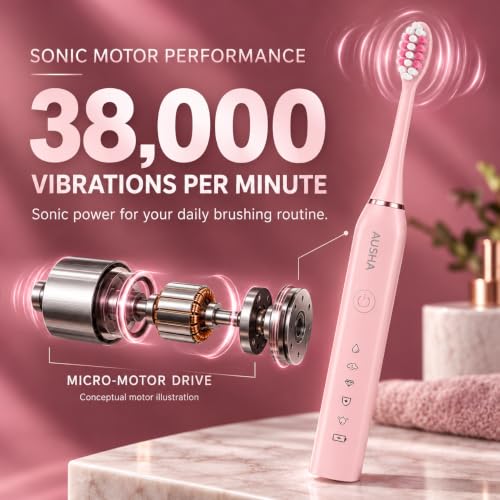 Image of AUSHA Pink Smart Sonic Electric Toothbrush for Adults