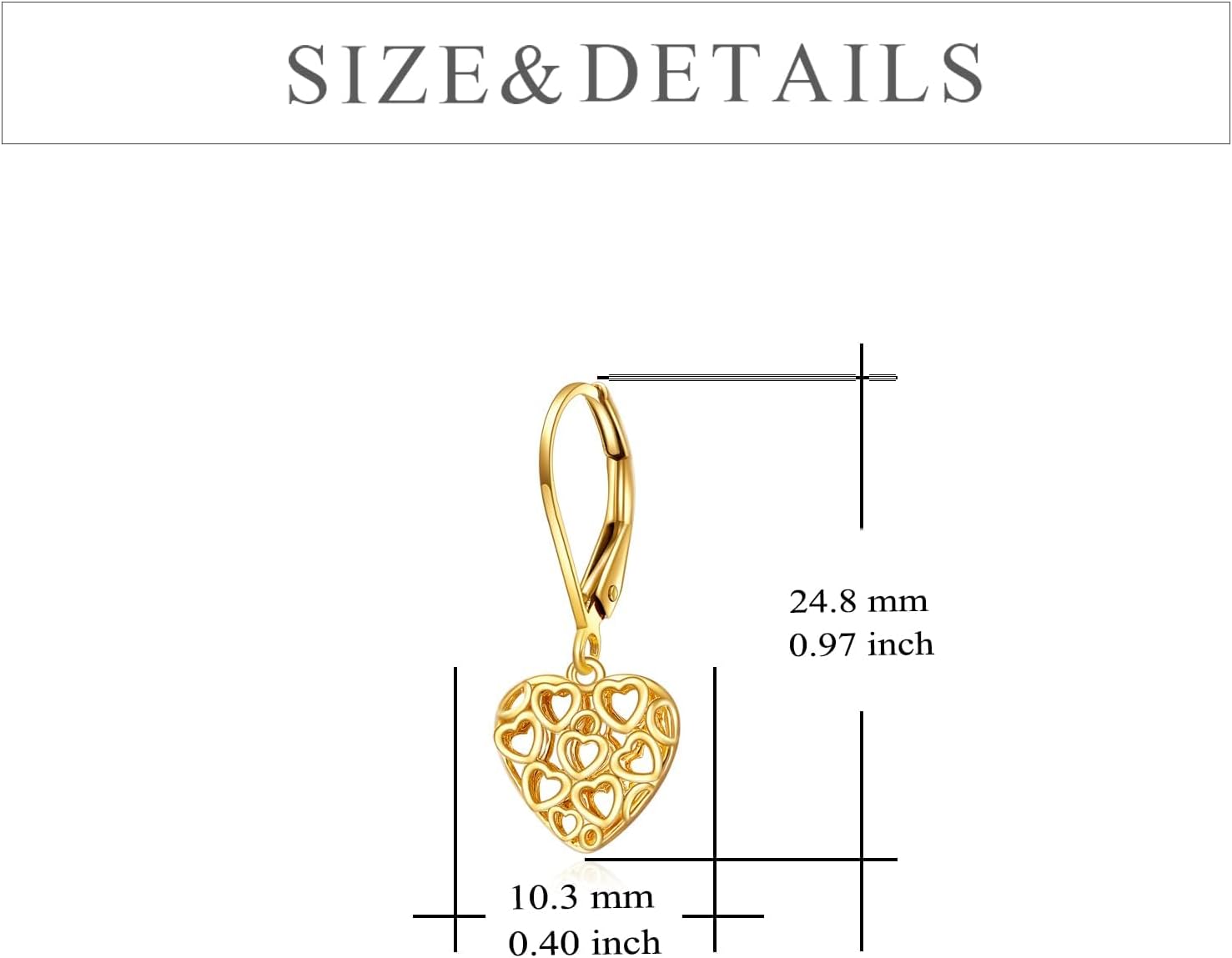 DOVRAN 14K Solid Gold Heart Earrings for Women Gold Filigree Dangle Earrings Jewelry Gift for Women