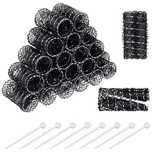 Willbond 20 Pack Vintage Brush Rollers for Hair with Picks Medium Wire Mesh Rollers for Women Effortless Curls and Waves Flexible Locking Pins Small Curls(Black,2.5 x 1.4 Inch)