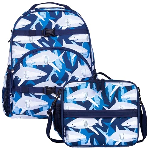 Wildkin ECO rPET Next Gen 17-Inch Backpack and Lunch Box Bundle: Ideal School & Travel Set for Your Little One - Sharks