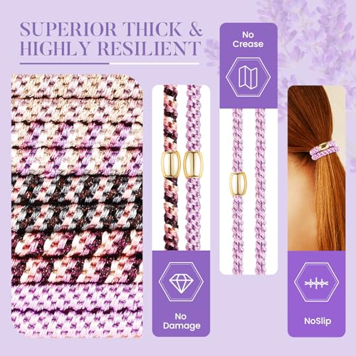 Image of FORENEE Hair Ties No Damage - 20PCS Ponytail Holders - Elastic Hair Ties for Thick Hair - Braided Hair Bands for Women Girls's Hair - Violet