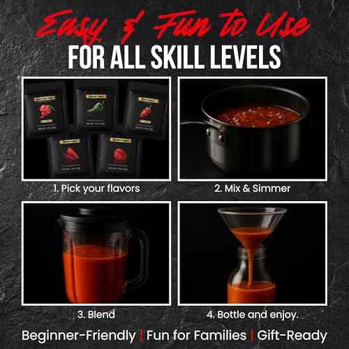 Image of Gourmet Hot Sauce Making Kit - Make Up to 16 Bottles, Mild to Extreme Heat - Fathers Day Gift for Men, Dad & Spice Lovers - DIY Make Your Own Hot Sauce Kit