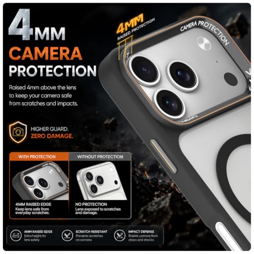 Image of Pikkme Back Cover for iPhone 17 Pro Max | Shockproof | Mag-Safe Compatible | Hard Transparent Back | Premium Raised Camera Protection | Bumper Case (Black Mag-Safe)