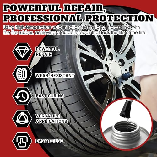 Allony Pegamento Vulcanizante, 250ML Pegamento Neumatico, Kit Pinchazos Coche, 10 Parches, Rápida Adhesión, Cemento con Pincel, Caucho Liquido para Reparación de Neumáticos Cubiertas - imagen 3