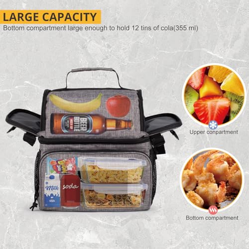 Image of ATRIPACK 2 Compartment Lunch Bag for Men Adult, Tactical Lunch Box Leakproof Insulated Large Cooler Bag for Work with Adjustable Shoulder Strap Flag Double Layer Lunch Pail（Grey）