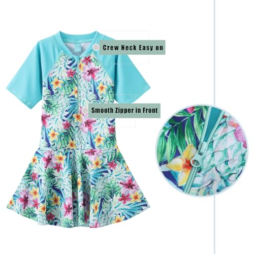 Image of Girls One Piece Swimsuits Bathing Suit for Kids Girls Summer Swim Dress Short Sleeve Swimwear 3-16 Years