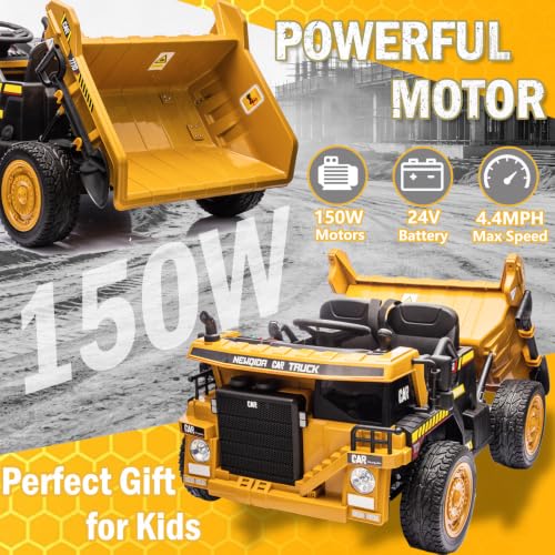 Image of NEWQIDA 24V Ride on Dump Truck 2 Seater Ride on Toys for Kids 3-6, Yellow