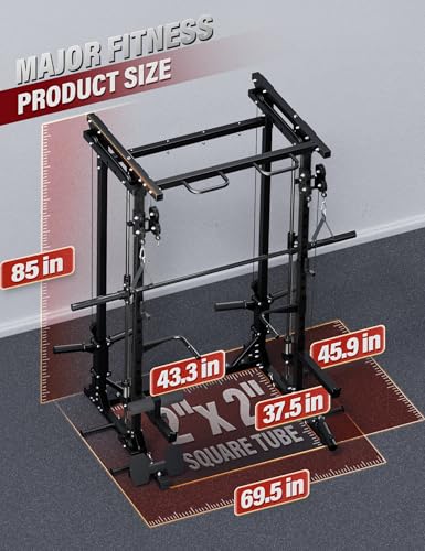 Image of MAJOR FITNESS Drone3 Smith Machine, 2500lbs All-in-One Home Gym Power Rack with Dual Pulley System for Cable Crossover, Pull-Up Bars
