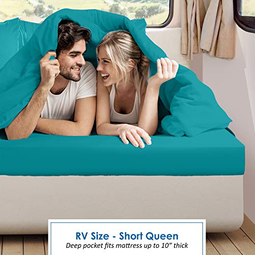 Image of Nestl Teal Short Queen Sheets for RV, Hotel Luxury RV Queen Sheets Set, 6 Piece Fitted Bed Sheet Set and Pillowcases, Super Soft, Wrinkle-Free, and Breathable Camper Bedding