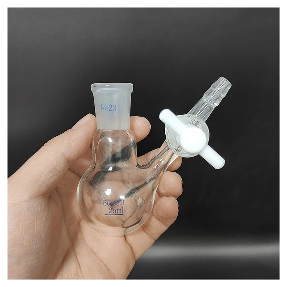 Equipos y suministros de laboratorio Frasco de reacción bola una sola boca esmerilada con capacidad 25 ml y junta válvula PTFE 14/23