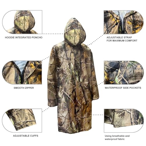 Image of Men's Camo Rain Jacket Waterproof Lightweight Windbreaker for Hunting Hiking Outdoor