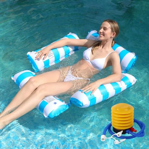Image of Pool Lounge Bed 4 Sided Net Float Hammock Seats Portable Water Floats Bed for Party Vacation Fun Rest Saddle Beach Drifter Floting Hammock for Pool (Blue)(Pack of 1)