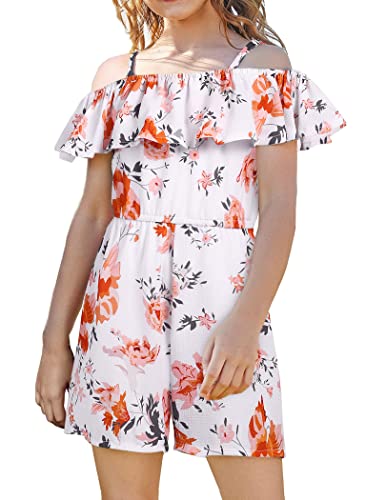 Arshiner Little Girls Summer Outfits Rompers Cute White Floral Ruffle Jumpsuit For Kids Floral-White 8-9 Years #TOP27