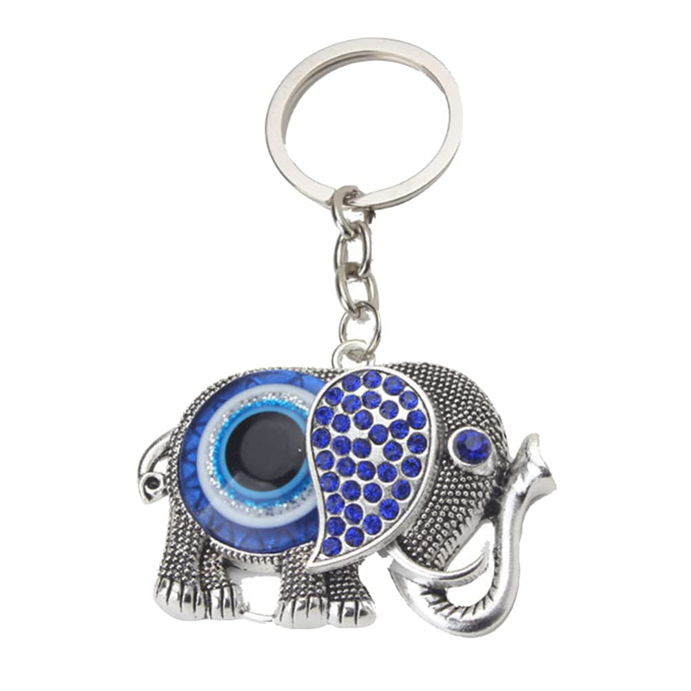 HolibannaBlue Evil Eye Keychain Turkish Elephant Key Ring Good Luck Key Pendant Charm Blessing Decoration for Protection Car Backpack Handbag Purse, As Shown, 9x3cm