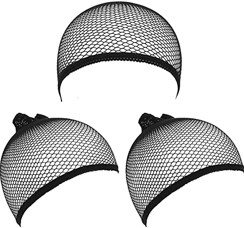 eBoot 3 Pack Wig Caps Elastic Hair Mesh Net Open End (Black)