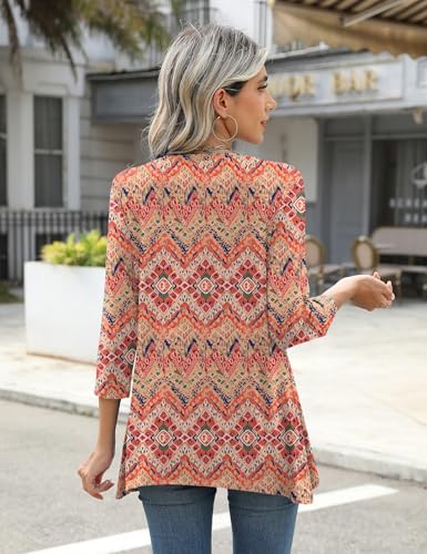 LOMON 3/4 Sleeve Tunic Tops for Women Loose Fit Dressy Casual Blouse Flowy Shirts to Wear with Leggings S-3XL