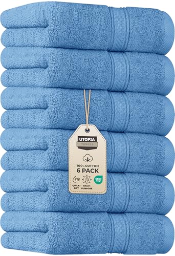 Image of Utopia Towels 6 Pack Premium Hand Towels Set, 16 by 28 inches, 100% Ring Spun Cotton, Ultra Soft and Highly Absorbent 600GSM Towels for Bathroom, Gym, Shower, Hotel, and Spa, Electric Blue