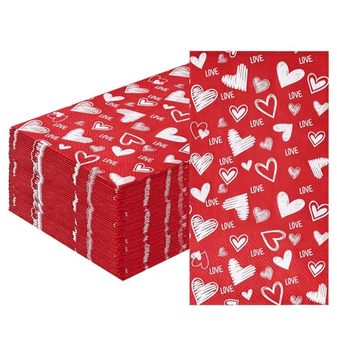 SietDESEO 50 Pieces 3-ply Valentines Day Paper Napkins 13 x 15.7 Inches Guest Bathroom Napkins Dessert Napkins Disposable Hand Towels for Bathroom Birthday Party Valentine Dinner Napkins