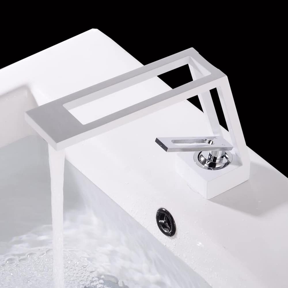 Robinet de lavabo de salle de bain blanc mitigeur eau chaude et froide à poignée unique