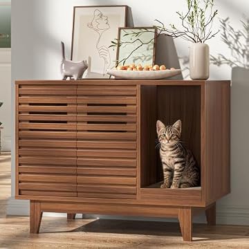 Cat Litter Box Enclosure, 31.5" Hidden Litter Box Cabinet Furniture, Walnut