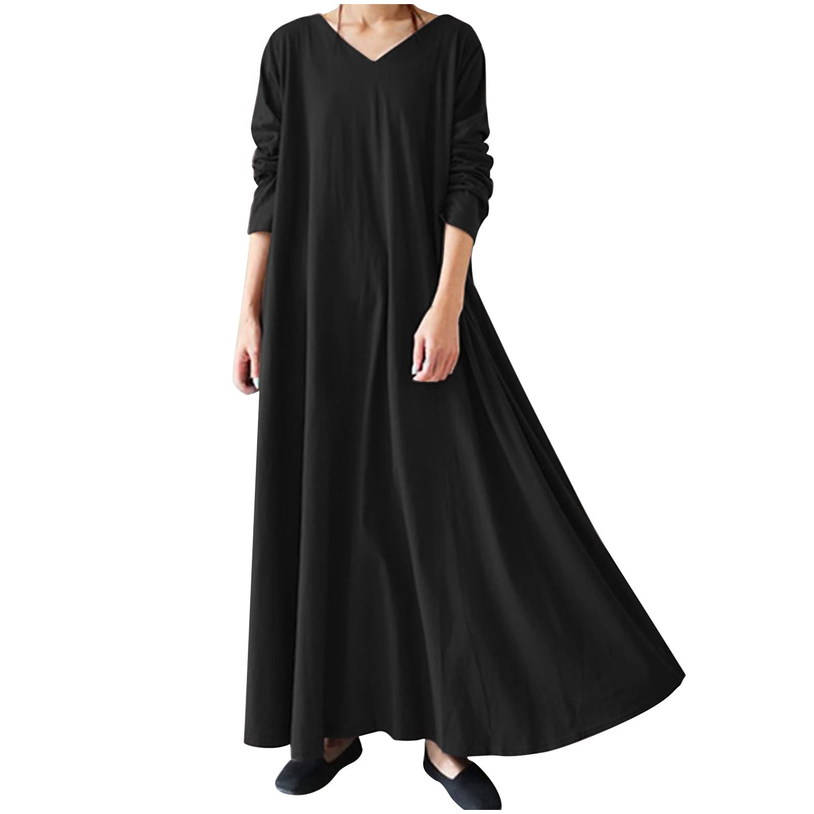 Generic Vestidos de manga larga para mujer, vestidos holgados de gran tamaño para mujer, cuello en V, musulmán, vestidos largos de verano y otoño 2024