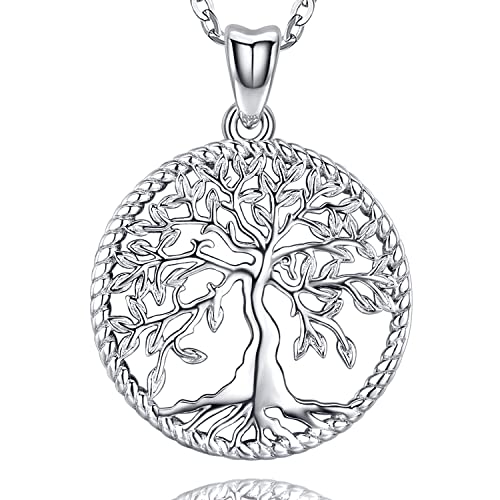 Aniu Tree of Life Necklace for Women S925 Sterling Silver Abalone Shell/Opal/Malachite/Crystal/Moonstone Celtic Family Tree Pendant Anniversary Birthday Gift for Mom Grandma Tree Jewelry Gifts for Her