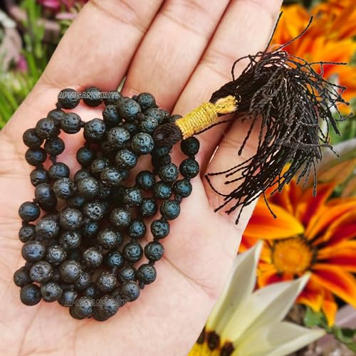 Image of Apnisanskriti Premium Lava Stone Mala for Men and Women (6mm, AAA Quality, Lab Certified, 108+1) - Natural Stone Beads Mala - Pack of 1