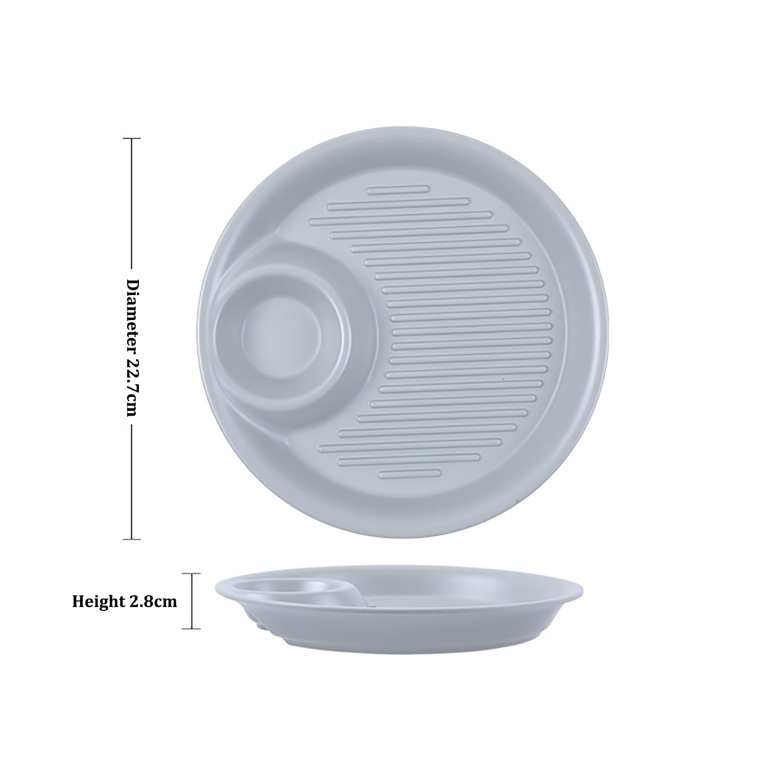 RISHORI Dumpling Plate with Dipping Saucer, 8.94in Ceramic Sushi Dishes with Vinegar Dish, Chip Dip Serving Platter Wine Dine Appetizer Plate,Gray