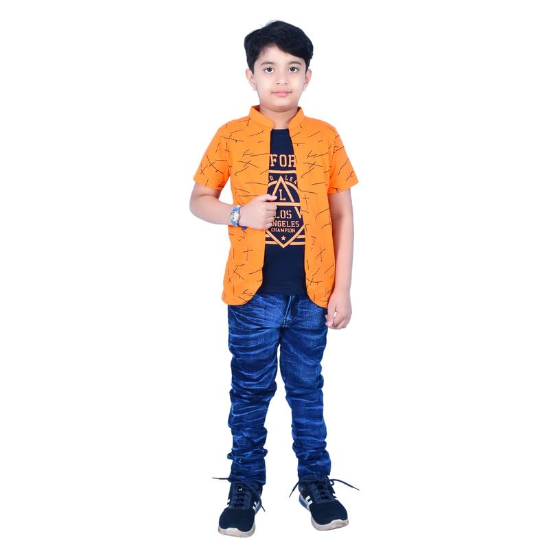 Image of Jam & Sugar Boys Cotton Printed T-Shirt with Attached Shrug Jacket - Half Sleeves