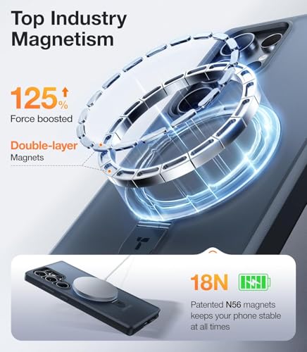 Image of DIZORO Polycarbonate Magnetic Ostand Ring Basic Case Fit For Samsung Galaxy S24 Ultra Case Compatible With Magsafe & Wireless Charging,Military Grade Drop Tested,Translucent Hard Back Soft Edge(Black)
