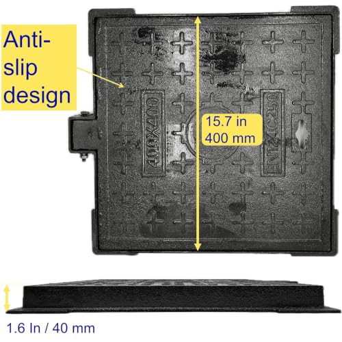 Image of Cast Iron Manhole Cover and Frame, Square Black 16x16 In