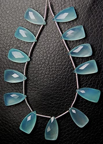 Chalcédoine bleu aqua briolette pyramide 15x8mm, lot de 5 paires de perles pierre naturelle